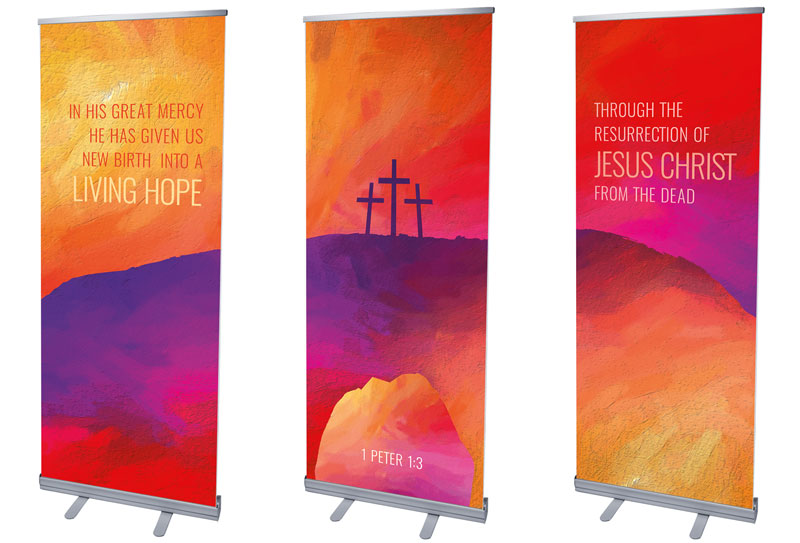 Banners, Easter, Calvary Paint Triptych, 2'7 x 6'7