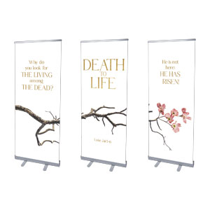 Death To Life Blossom Triptych 2'7" x 6'7"  Vinyl Banner