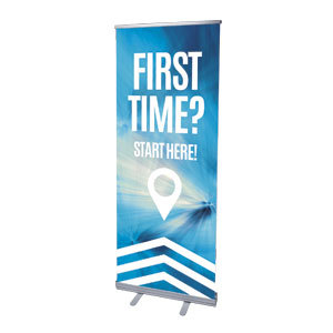 Chevron Blue First Time 2'7" x 6'7"  Vinyl Banner