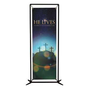 He Lives Crosses 2' x 6' Banner