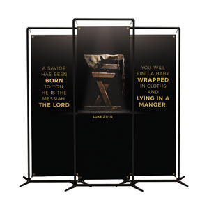 Gold Christmas Manger Triptych 2' x 6' Banner