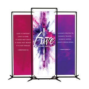 Love Never Fails Triptych 2' x 6' Banner
