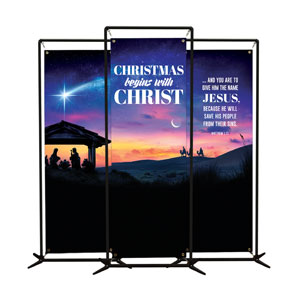 Christmas Begins Star Triptych 2' x 6' Banner