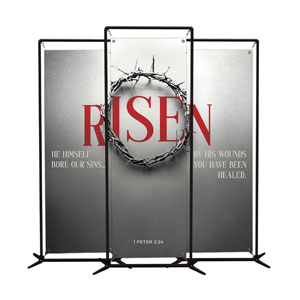Red Risen Crown Triptych 2' x 6' Banner
