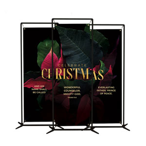 Christmas Poinsettia Triptych 2' x 6' Banner