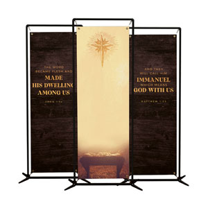 Christmas Gold Manger Triptych 2' x 6' Banner