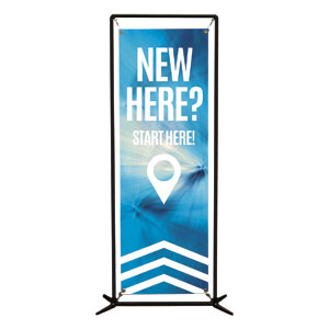 Chevron Blue New Here 2' x 6' Banner