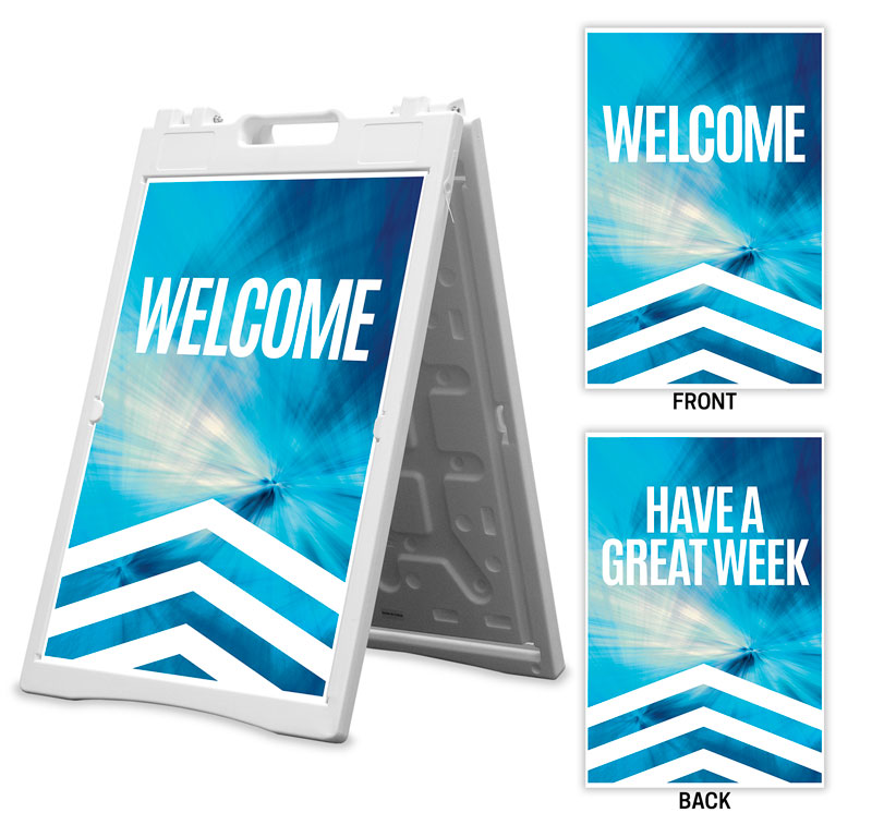 Banners, Chevron Welcome Blue Products, Chevron Blue Welcome Great Week, 2' x 3'