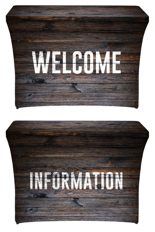 Table Covers, Directional, Dark Wood Welcome Information, 2' x 4'