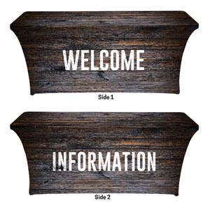 Dark Wood Welcome Information Stretch Table Covers