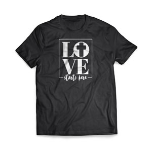 Love Starts Here Wood - Large Customized T-shirts