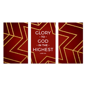 Red and Gold Snowflake Triptych 3 x 5 Vinyl Banner