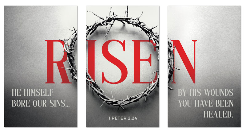 Banners, Easter, Red Risen Crown Triptych, 3 x 5