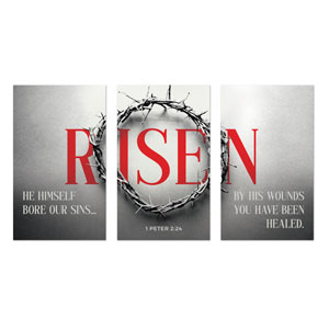 Red Risen Crown Triptych 3 x 5 Vinyl Banner