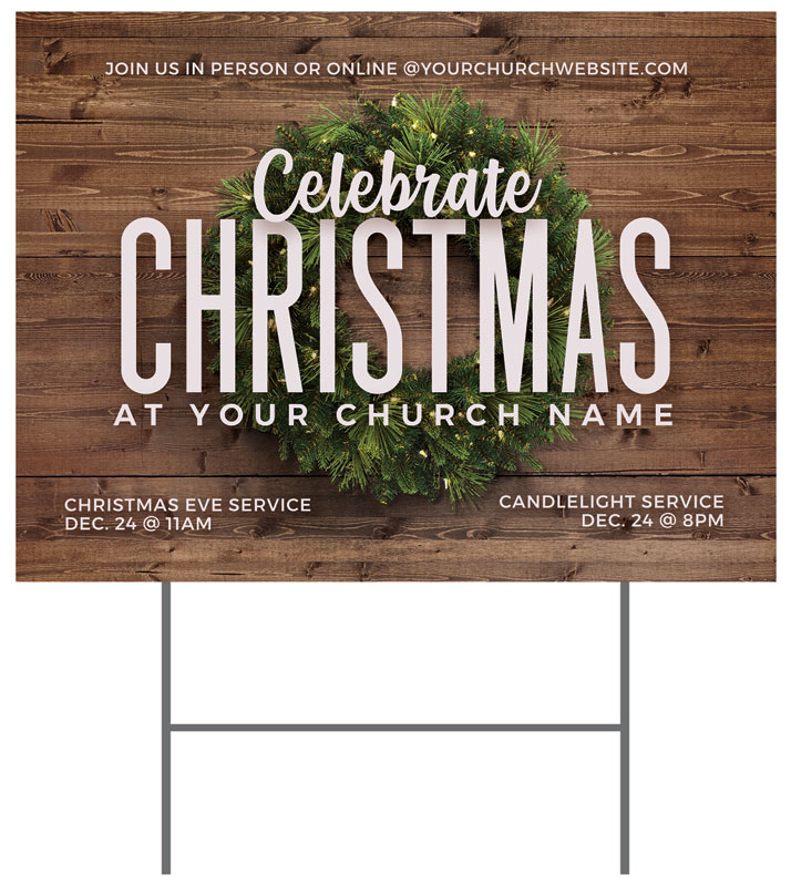 Yard Signs, Christmas, Celebrate Christmas Wreath, 18 x 24