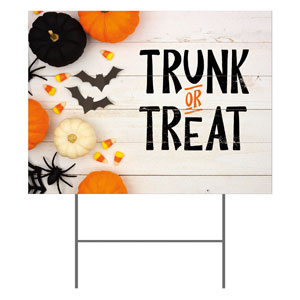 Trunk or Treat White Wood Yard Signs - Stock 1-sided