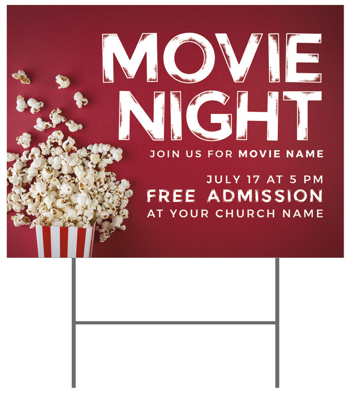 Yard Signs, Summer - General, Movie Night Popcorn, 18 x 24