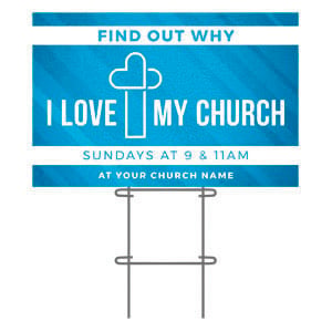I Love My Church Blue 36"x23.5" Large YardSigns